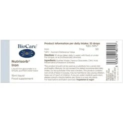 Biocare Nutrisorb Liquid Iron 15ml -Care Product Store biocare nutrisorb iron 15ml label