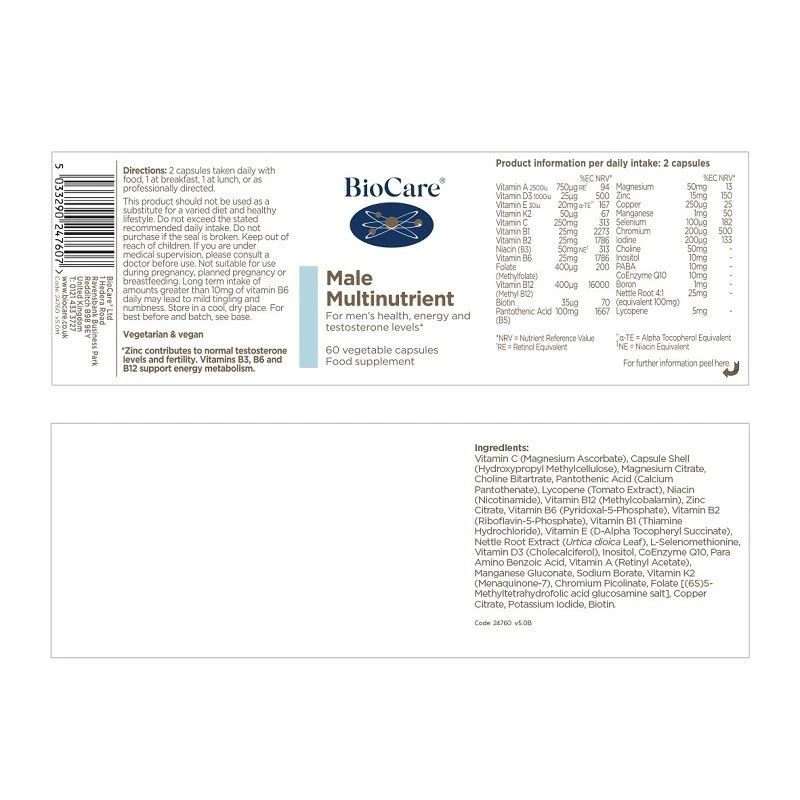 BioCare Male Multinutrient Vegicaps 60 4 BioCare Male Multinutrient Vegicaps 60 - Image 2