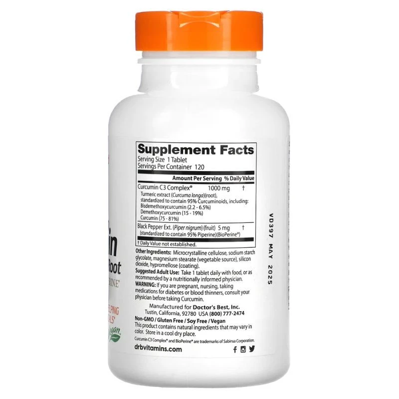 Doctor's Best High Absorption Curcumin From Turmeric Root With C3 Complex & BioPerine 1000mg Tabs 120 4 Doctor's Best High Absorption Curcumin From Turmeric Root With C3 Complex & BioPerine 1000mg Tabs 120 - Image 2