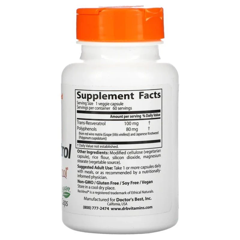 Doctor's Best Trans-Resveratrol With ResVinol-25 100mg Vcaps 60 4 Doctor's Best Trans-Resveratrol With ResVinol-25 100mg Vcaps 60 - Image 2