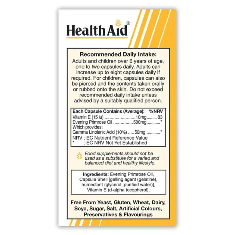 HealthAid Evening Primrose Oil 500mg Capsules 180 4 HealthAid Evening Primrose Oil 500mg Capsules 180 - Image 2