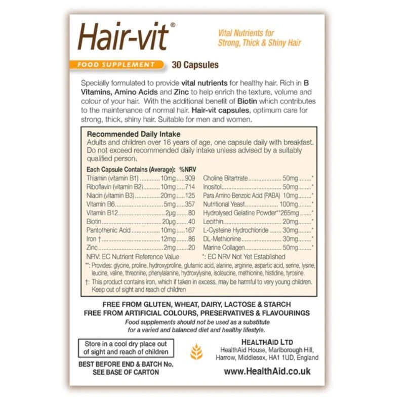 HealthAid Hair-Vit Capsules 90 4 HealthAid Hair-Vit Capsules 90 - Image 2