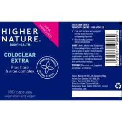 Higher Nature Coloclear Extra Vegetable Capsules 180 -Care Product Store higher nature coloclear extra 180 label