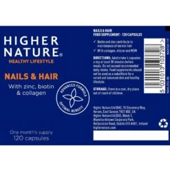 Higher Nature Nails & Hair Vegetable Capsules 120 -Care Product Store higher nature nail hair 120 label