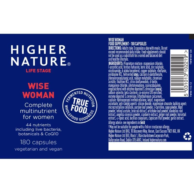 Higher Nature True Food Wise Woman Vegicaps 180 5 Higher Nature True Food Wise Woman Vegicaps 180 - Image 3
