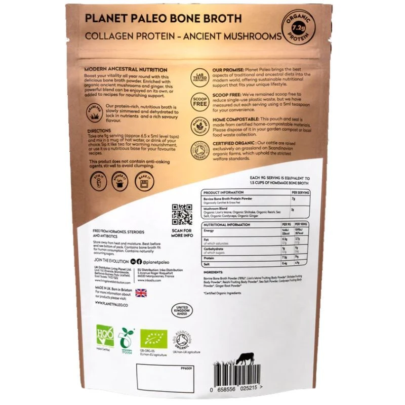 Planet Paleo Organic Bone Broth Collagen Protein Ancient Mushrooms 225g 4 Planet Paleo Organic Bone Broth Collagen Protein Ancient Mushrooms 225g - Image 2