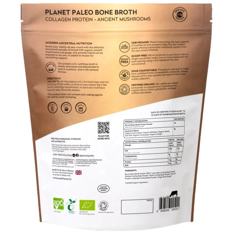 Planet Paleo Organic Bone Broth Collagen Protein Ancient Mushrooms 450g 4 Planet Paleo Organic Bone Broth Collagen Protein Ancient Mushrooms 450g - Image 2