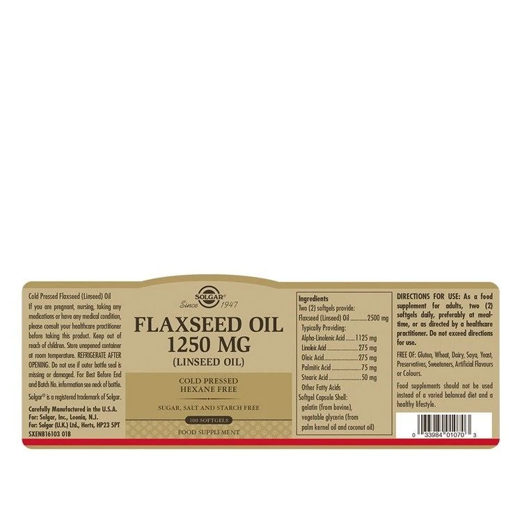 Solgar Cold Pressed Flaxseed Oil 1250mg Softgels 100 4 Solgar Cold Pressed Flaxseed Oil 1250mg Softgels 100 - Image 2