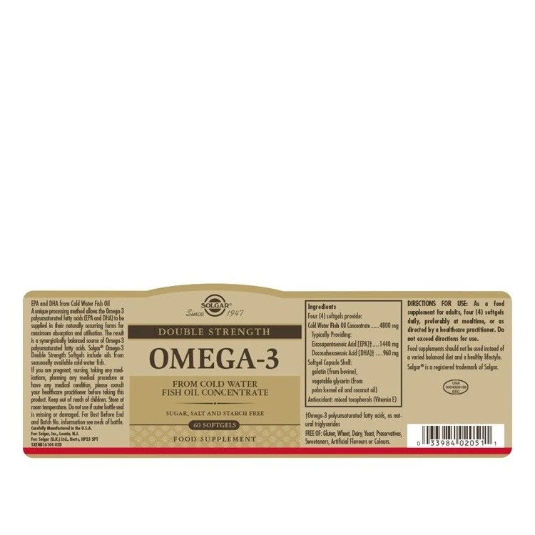 Solgar Omega-3 Double Strength Softgels 60 4 Solgar Omega-3 Double Strength Softgels 60 - Image 2
