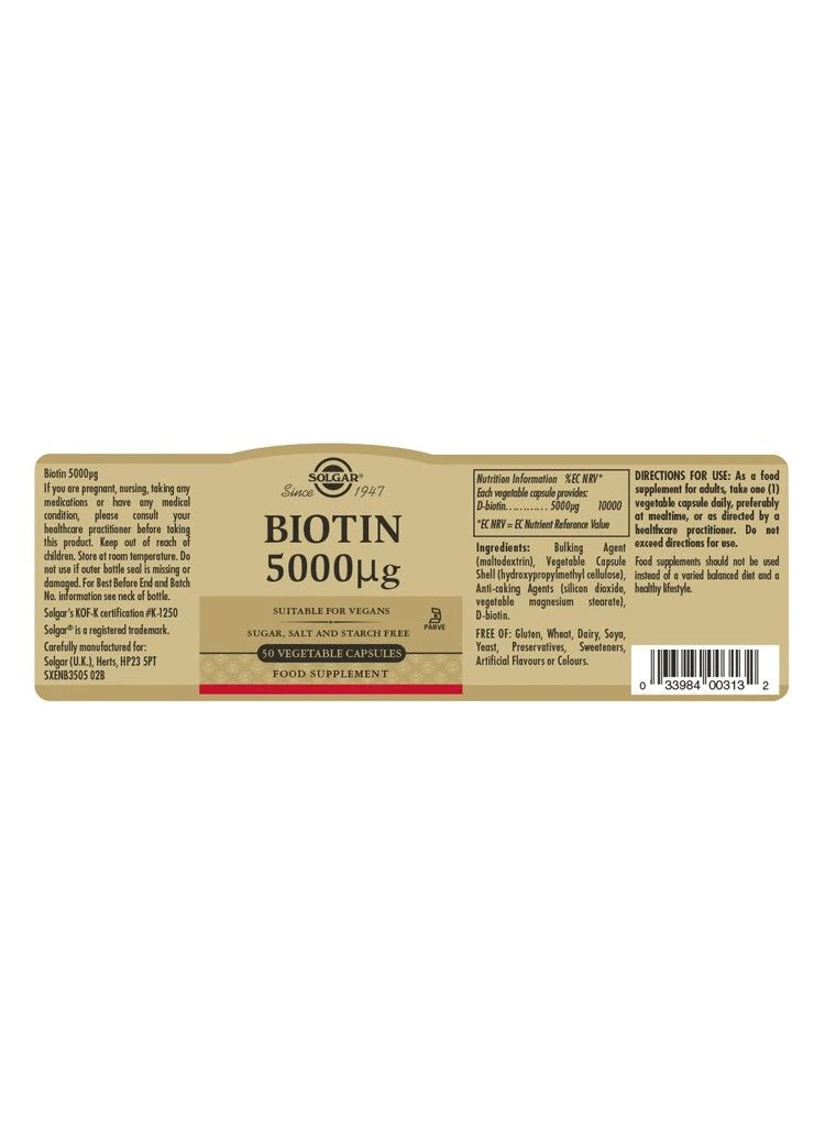 Solgar Biotin 5000ug Vegicaps 50 4 Solgar Biotin 5000ug Vegicaps 50 - Image 2