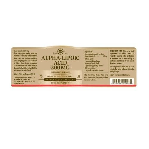 Solgar Alpha Lipoic Acid 200mg Vegicaps 50 4 Solgar Alpha Lipoic Acid 200mg Vegicaps 50 - Image 2