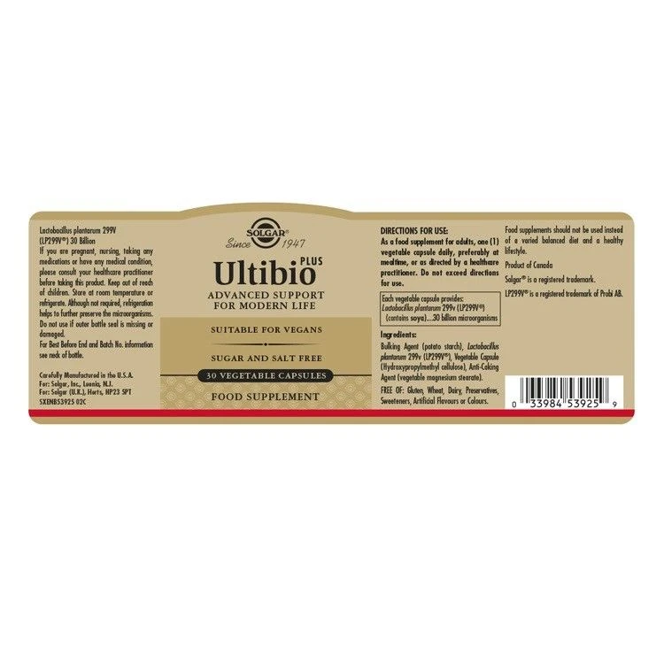 Solgar Ultibio Plus Veg Caps 30 4 Solgar Ultibio Plus Veg Caps 30 - Image 2