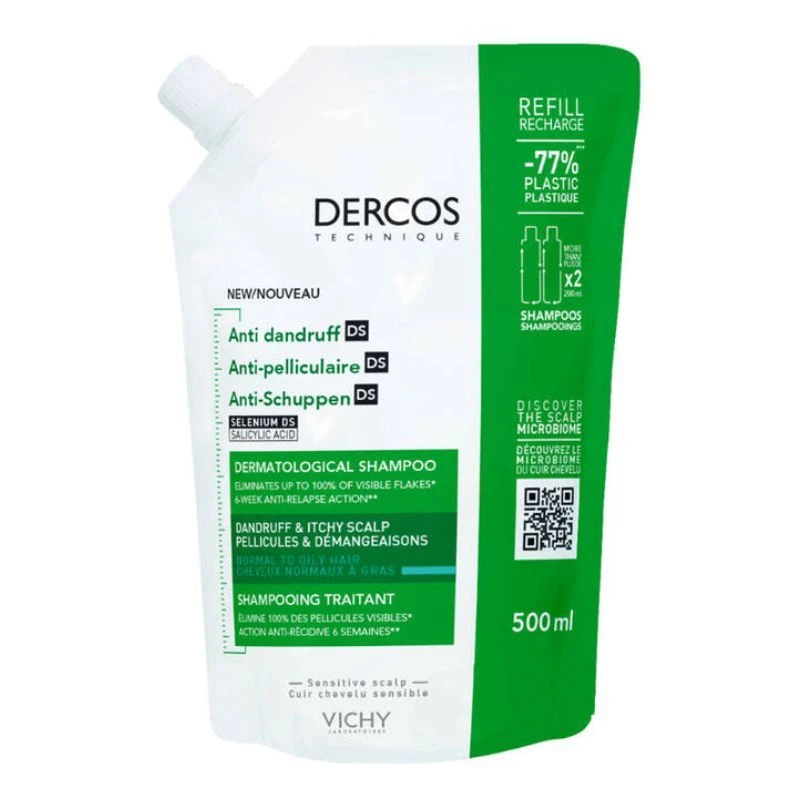 Vichy Dercos Anti-Dandruff Shampoo Refill For Normal To Oily Hair 500ml 3 Vichy Dercos Anti-Dandruff Shampoo Refill For Normal To Oily Hair 500ml
