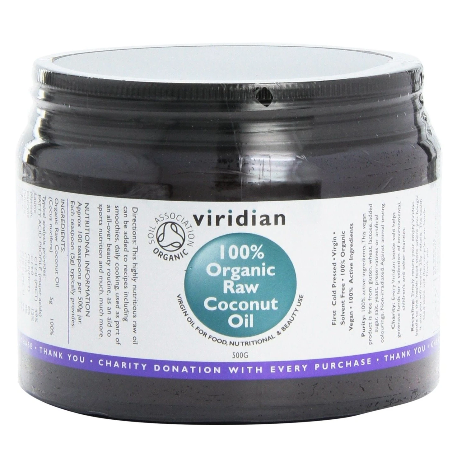 Viridian 100% Organic Raw Coconut Oil 500ml 3 Viridian 100% Organic Raw Coconut Oil 500ml